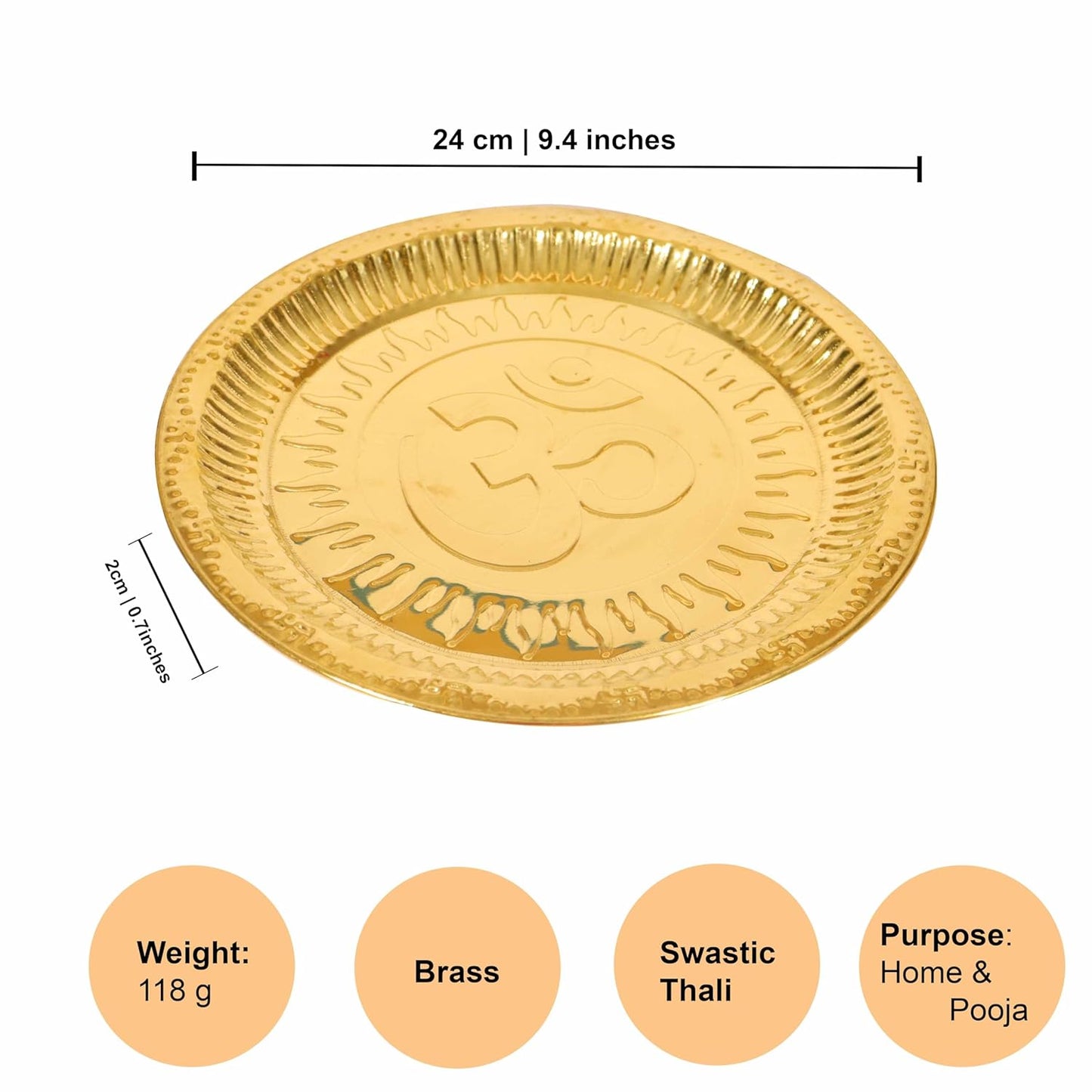Traditional Brass Handcrafted Brass Puja-OM thali [24cm]