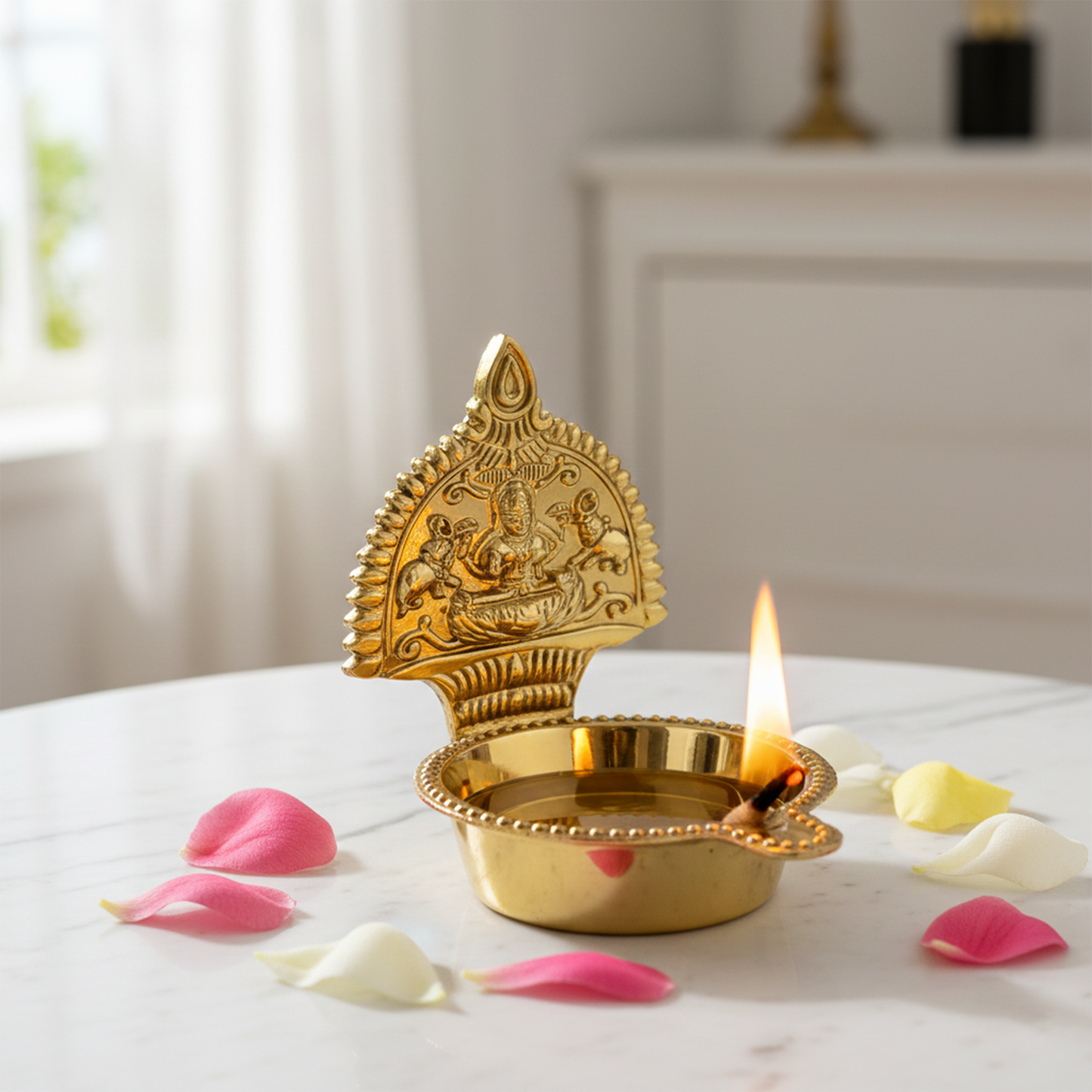 Traditional Brass Kamakshi Deepam for Puja-Hindu Kamatchi Amman Vilakku-[Wt:77g