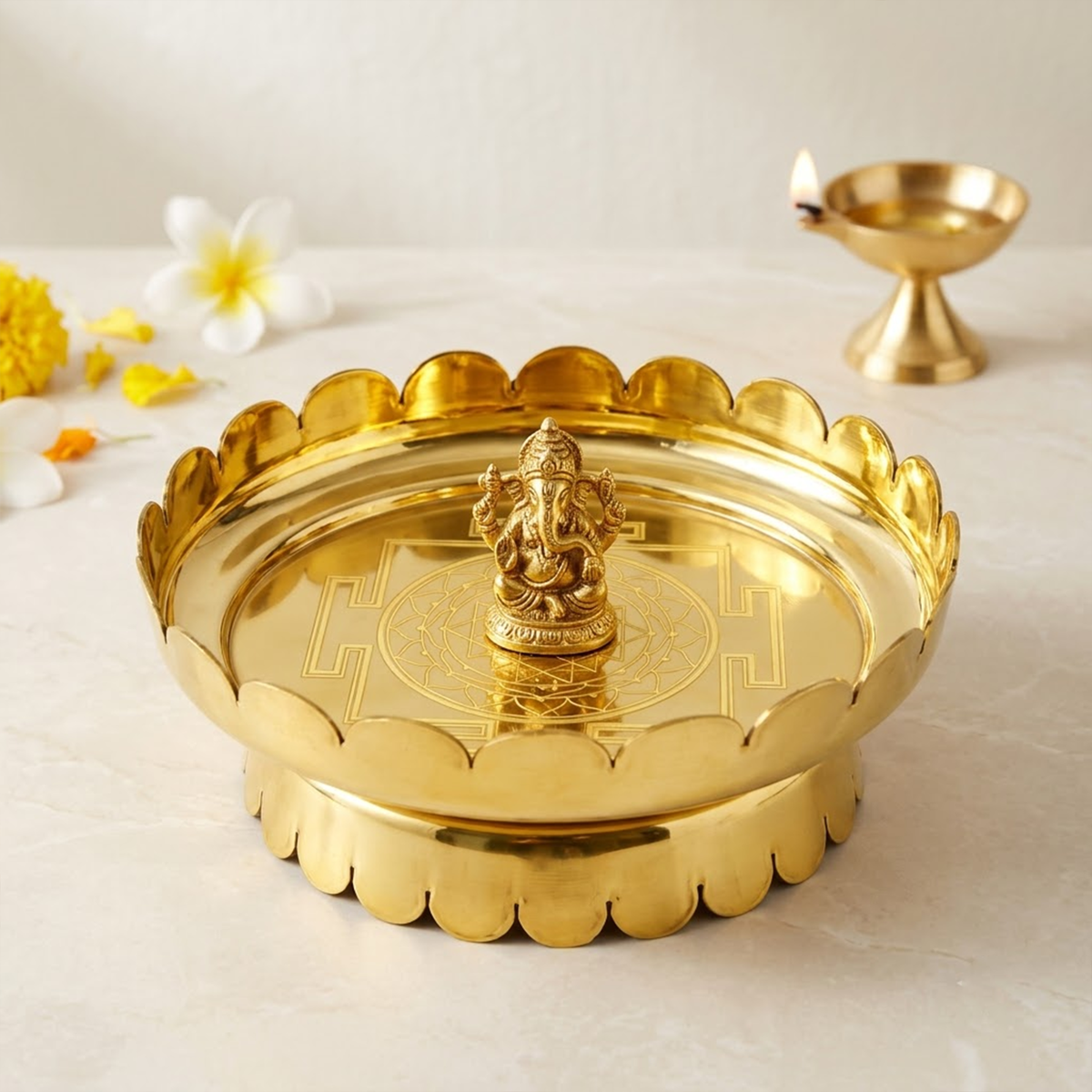 Brass Sri Yantra Lotus Stand - Size 4