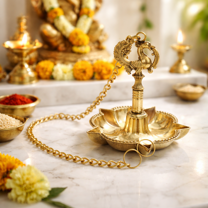 Brass Hanging Diya with Chain