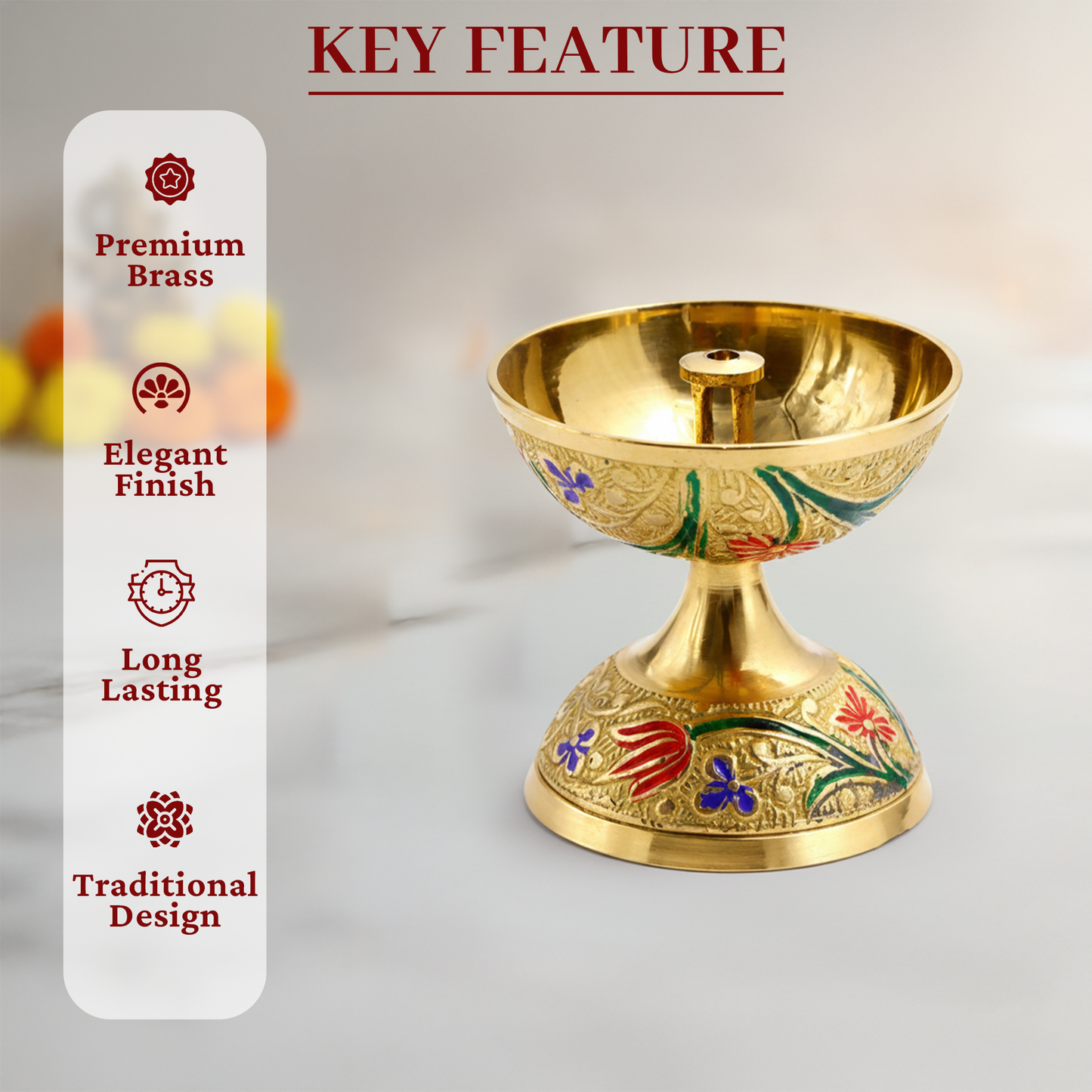 Brass Enamel Designed Diya Deepak Deepam-Deepak Diya(90g)