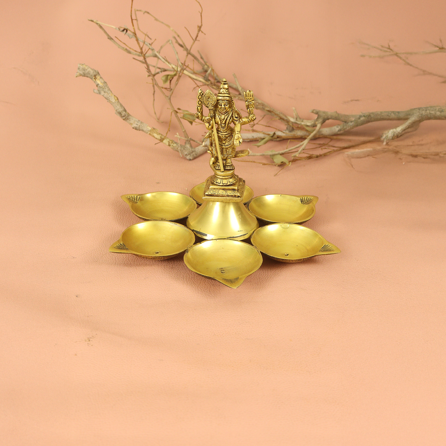 Brass Antique 6 Diya with Murugar