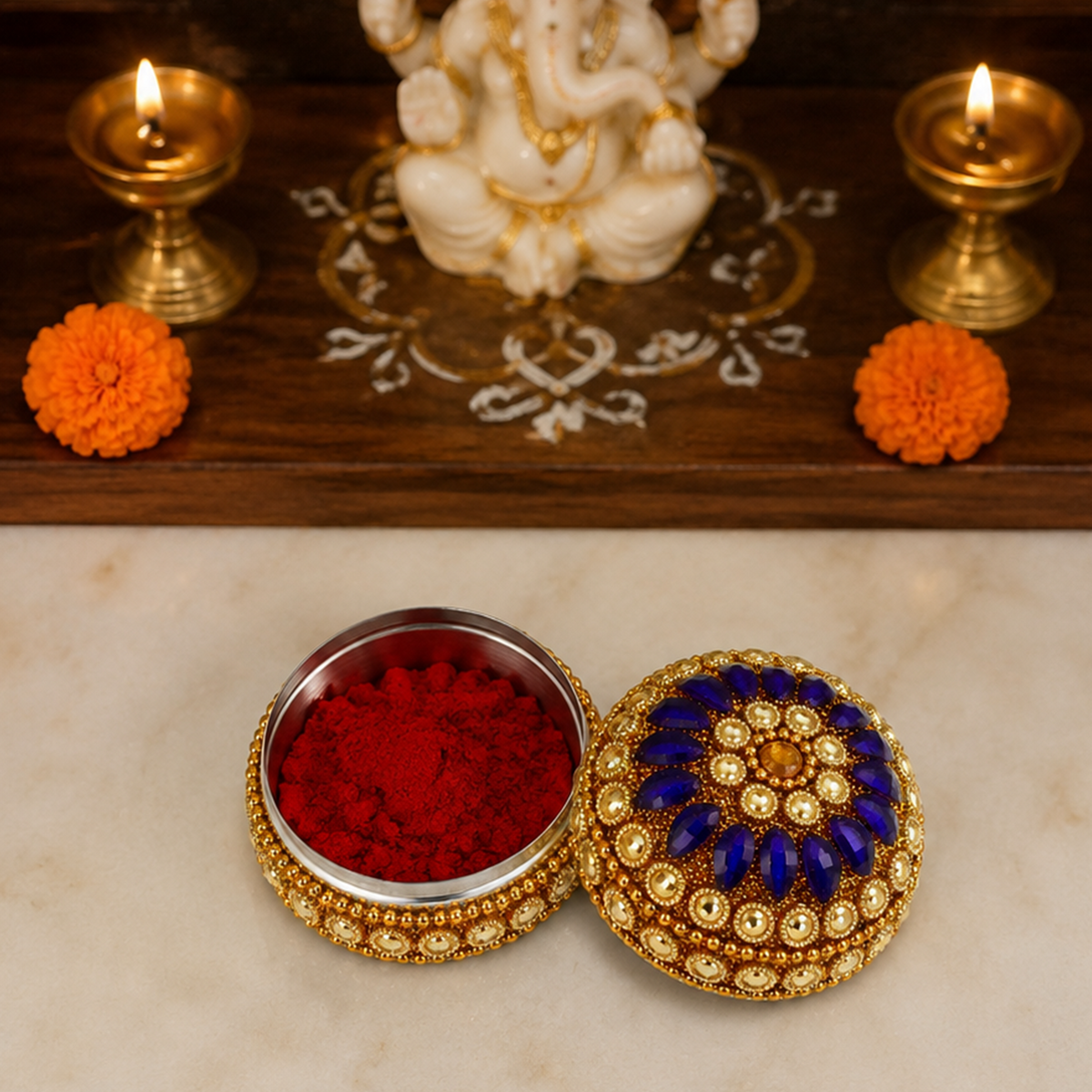 Multi color stone kumkum  size-3(Pack of 4 )