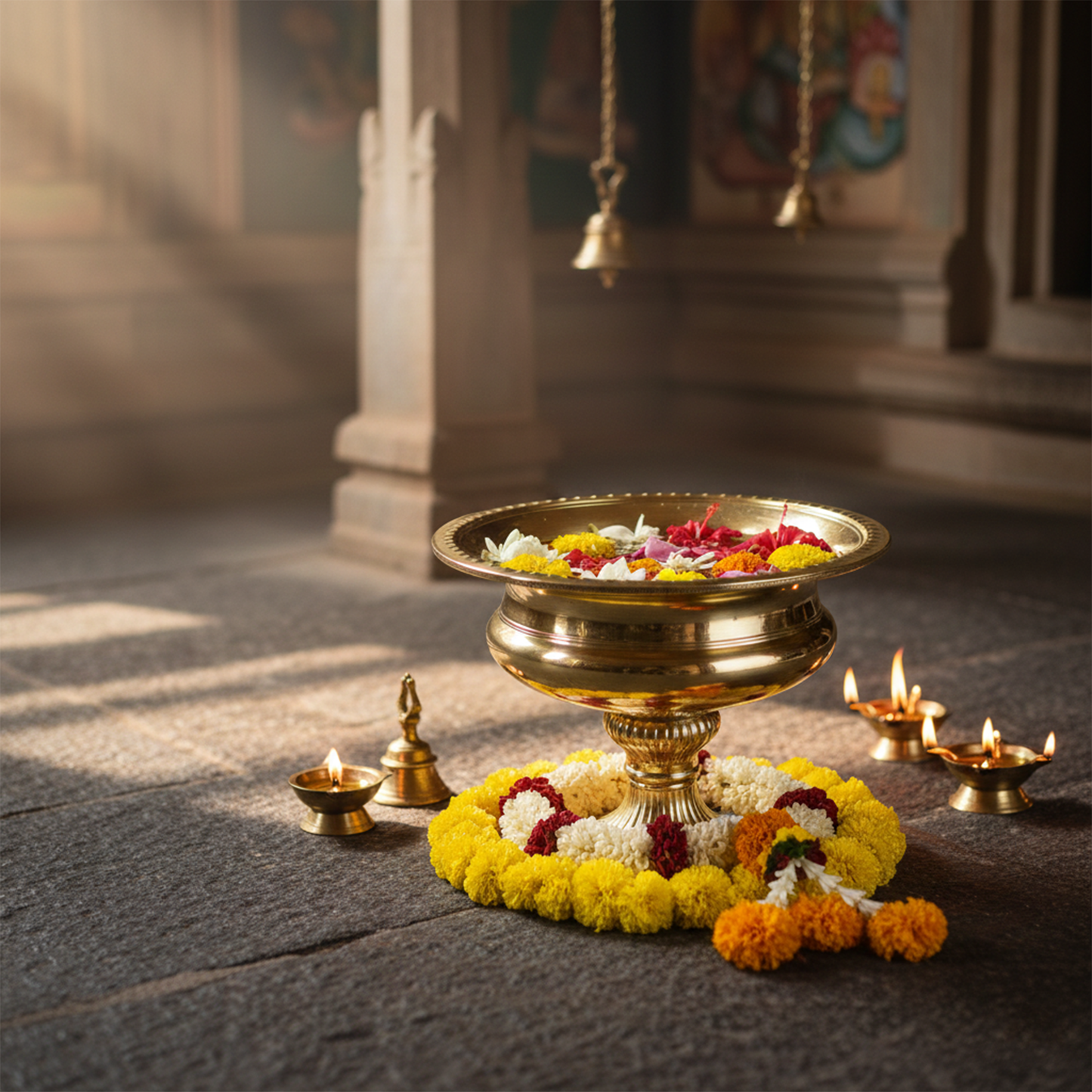 Brass Urli Bowl with Stand Planter for Decoration-Bowl Dana Size 6