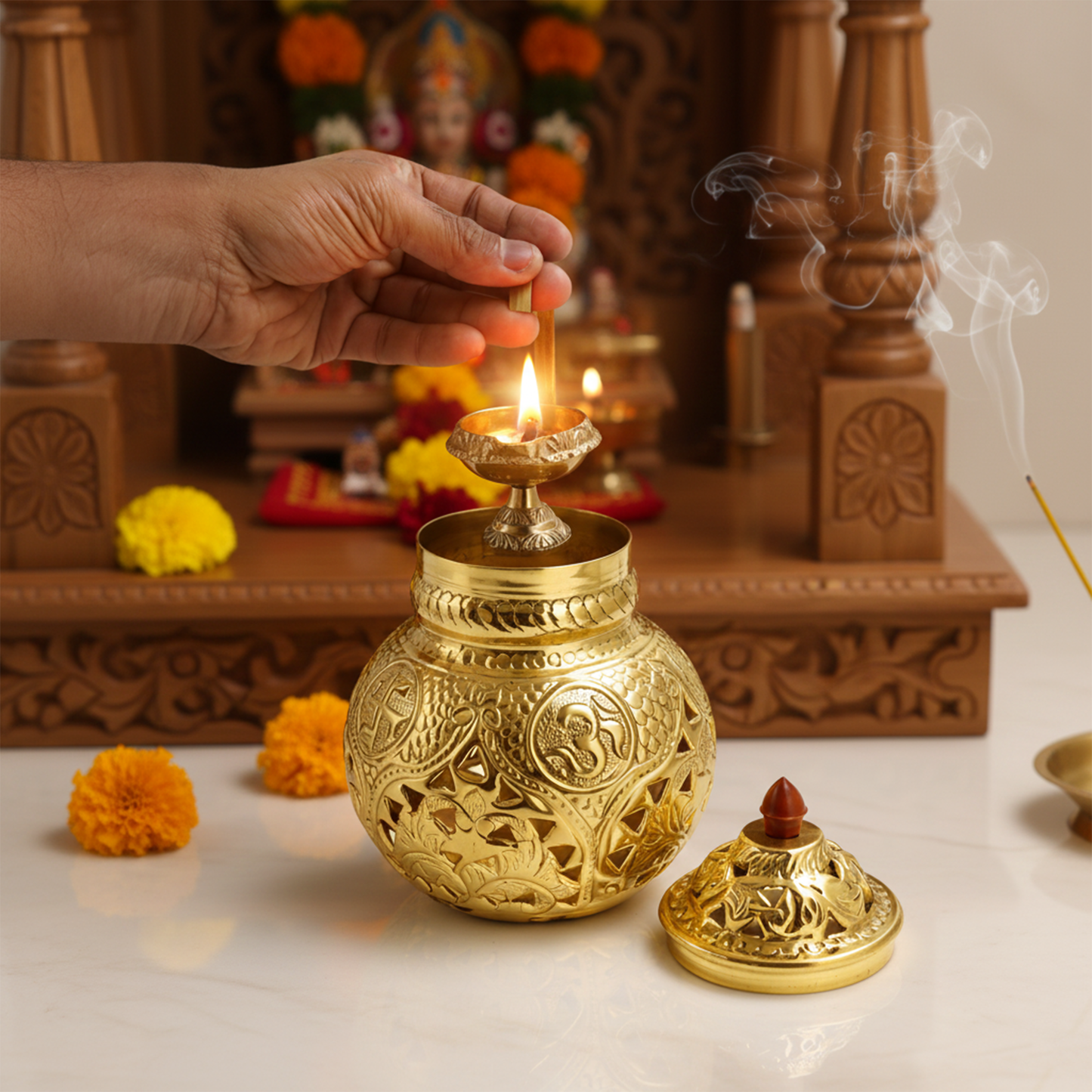 Traditional Brass Garba Deepam for Navratri Pooja-Weight: 580g