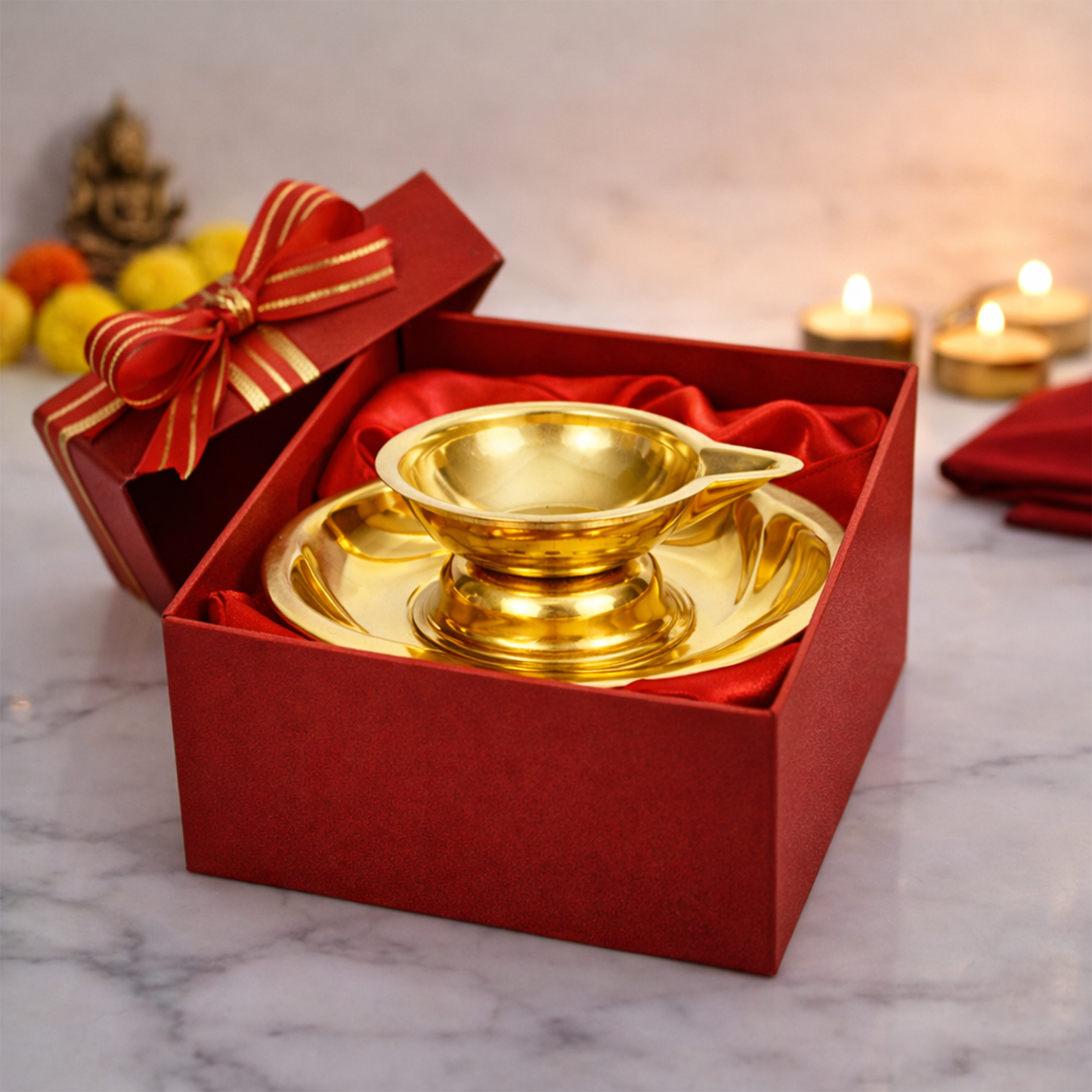 Traditional Brass Diya for Puja-Lotus Diya(Size-3)