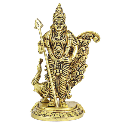 Brass Statue Murugar Peacock with Vel (1.222g) (Pital Kartikeya Mor Murti)