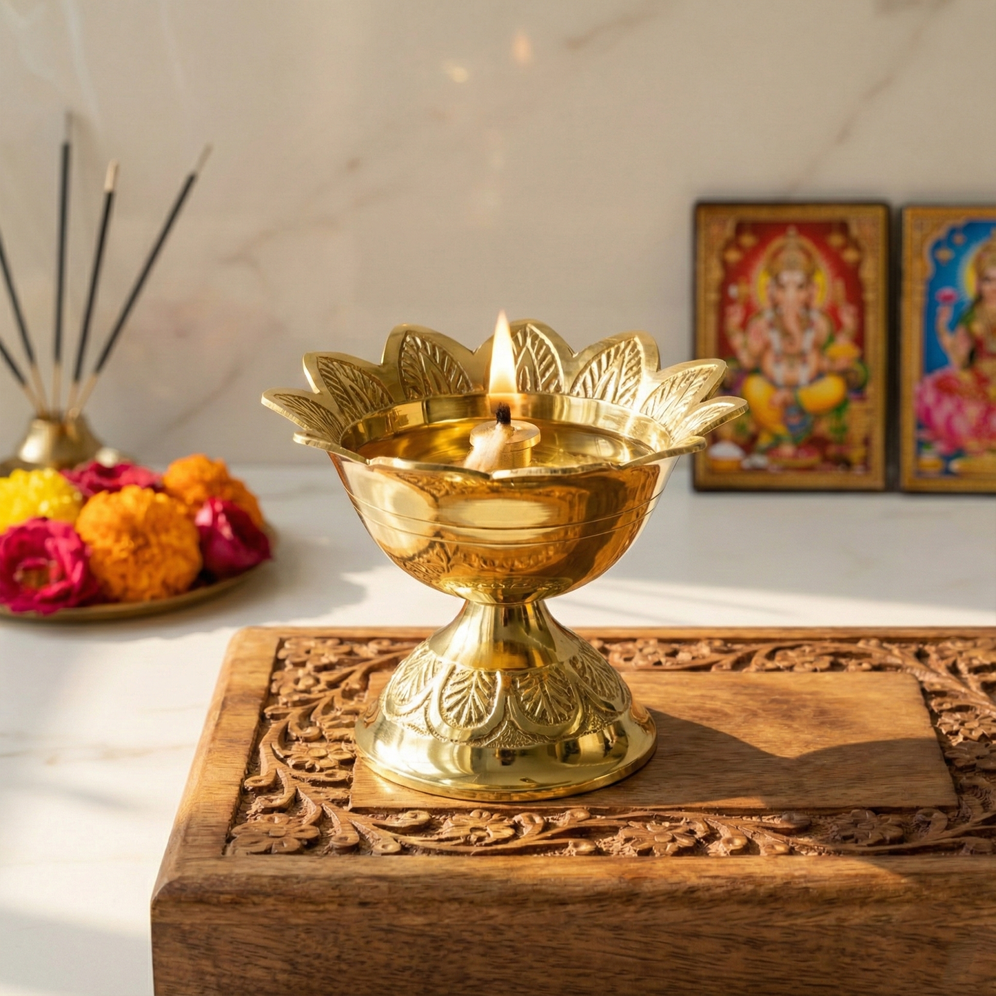 Brass Deepam for Pooja-Devadas jyothi Embosed Size-3
