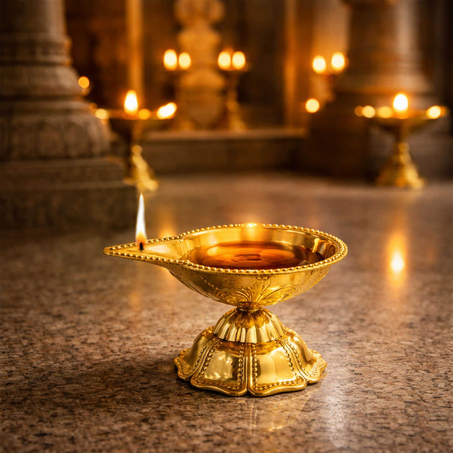 Brass Traditional Pooja Diya with Stan-Jwala Deep