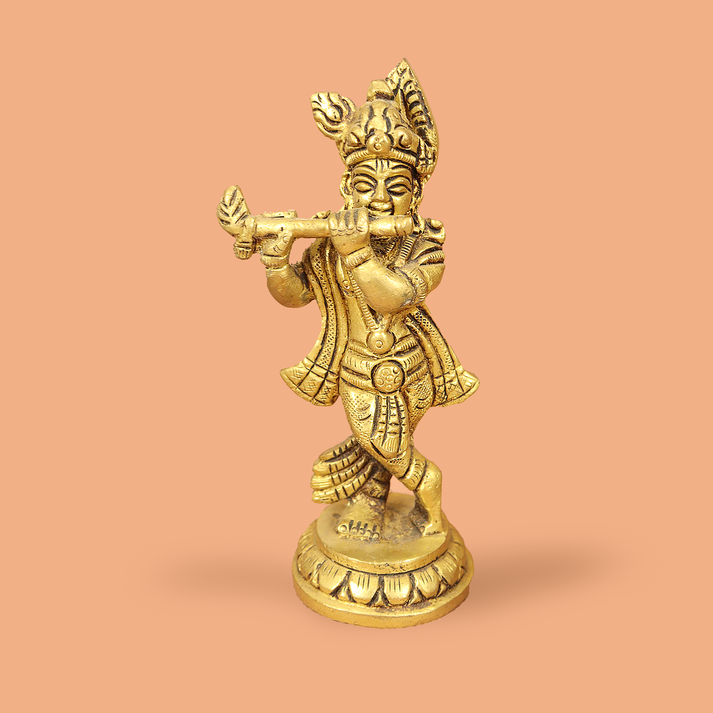 Brass Krishna Idol with Flute