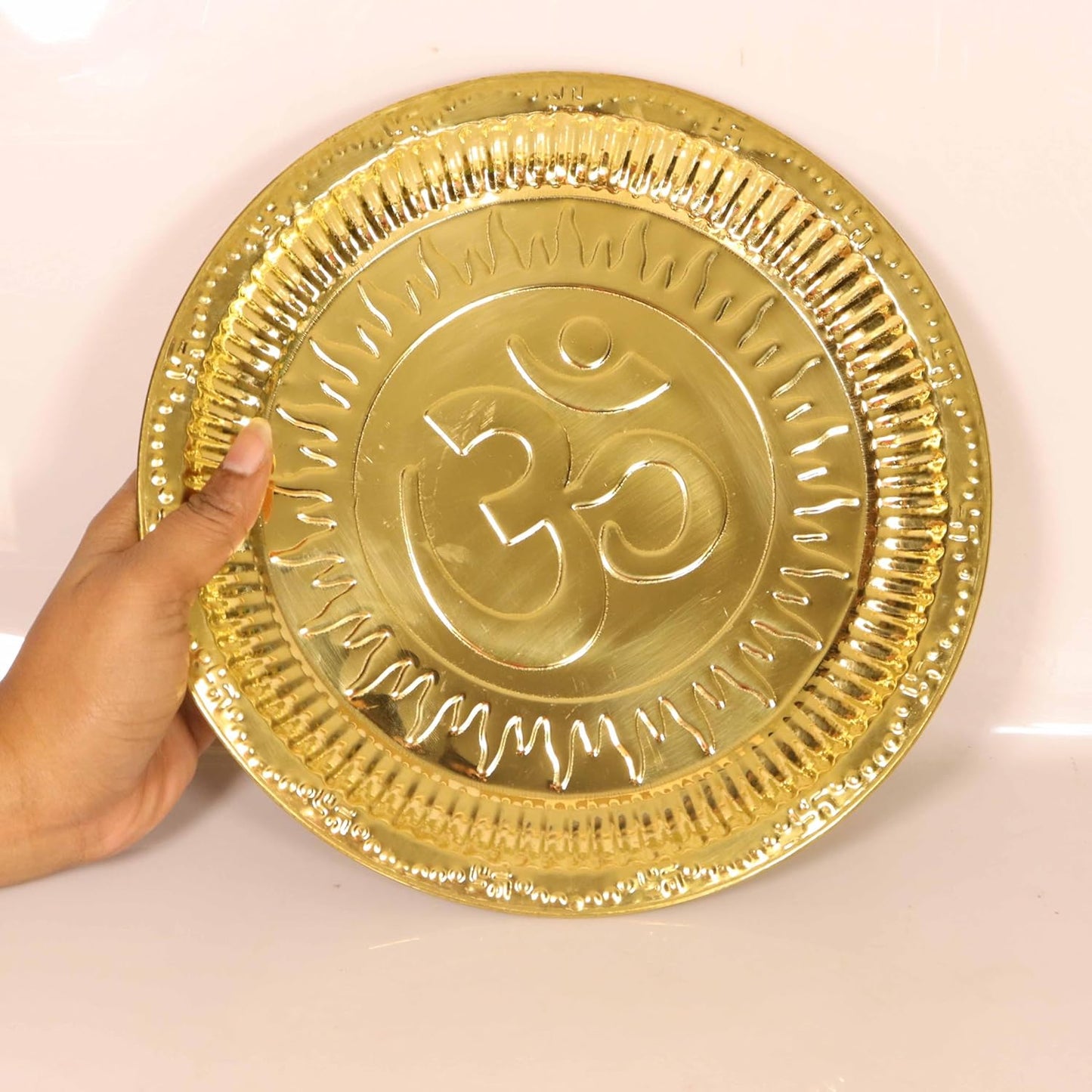 Traditional Brass Handcrafted Brass Puja-OM thali [24cm]