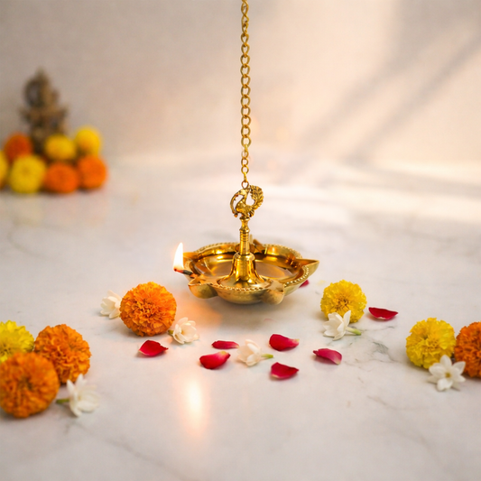Brass Hanging Diya with Chain