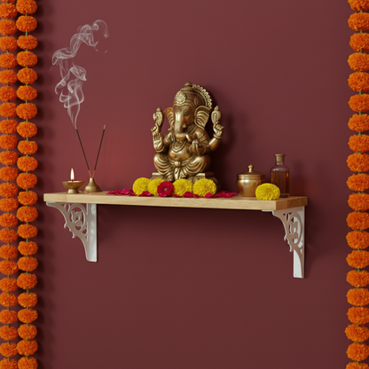 Wooden Pooja Shelf - Single Floral (Lakdi Puja Shelf )