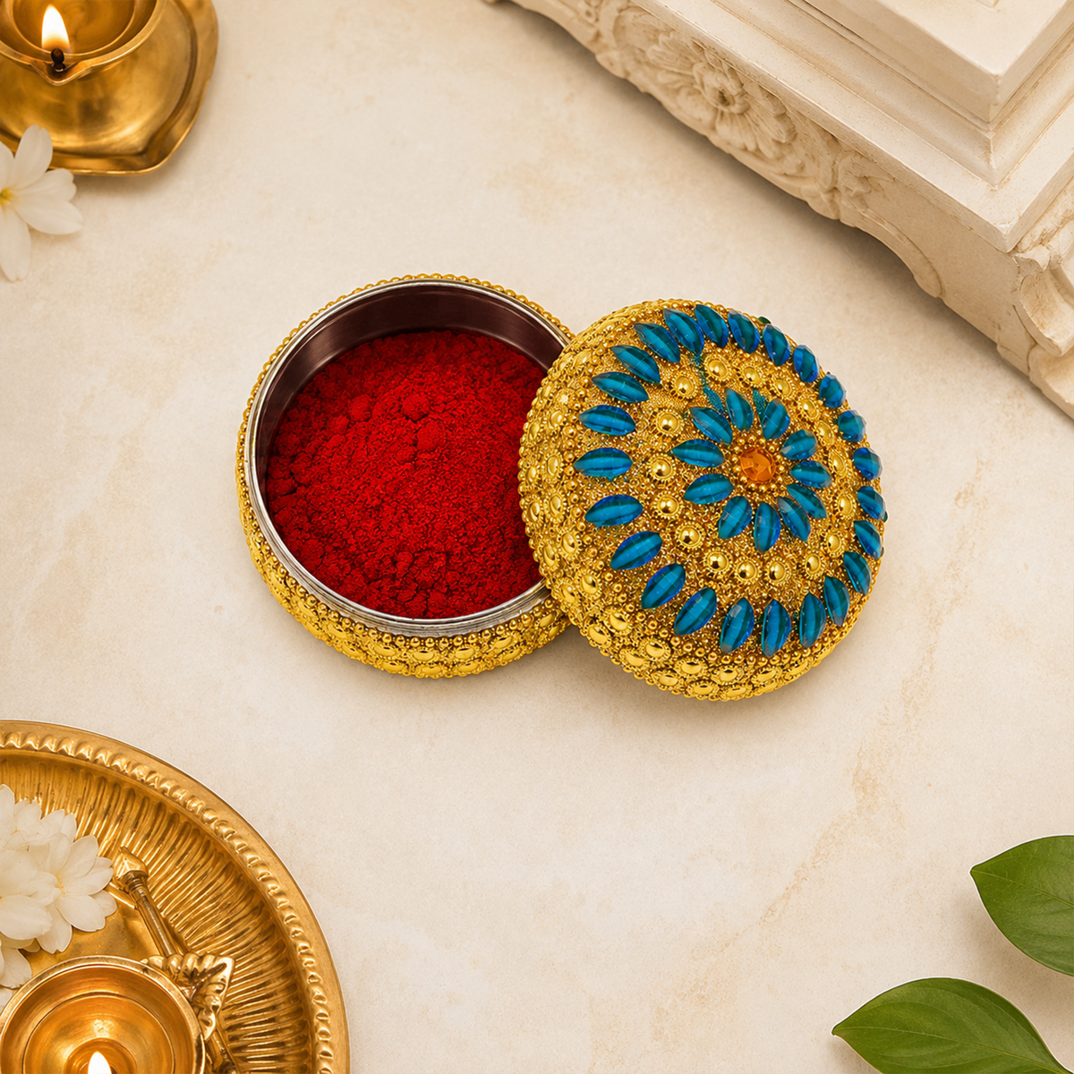 Multi color stone kumkum  size-4 (Pack of  4 )
