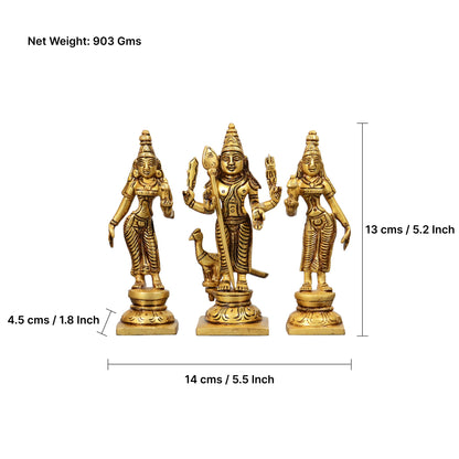 Murugan Vali Deviyani Statue 6 inch (Murugan Valli Devasena Murti)