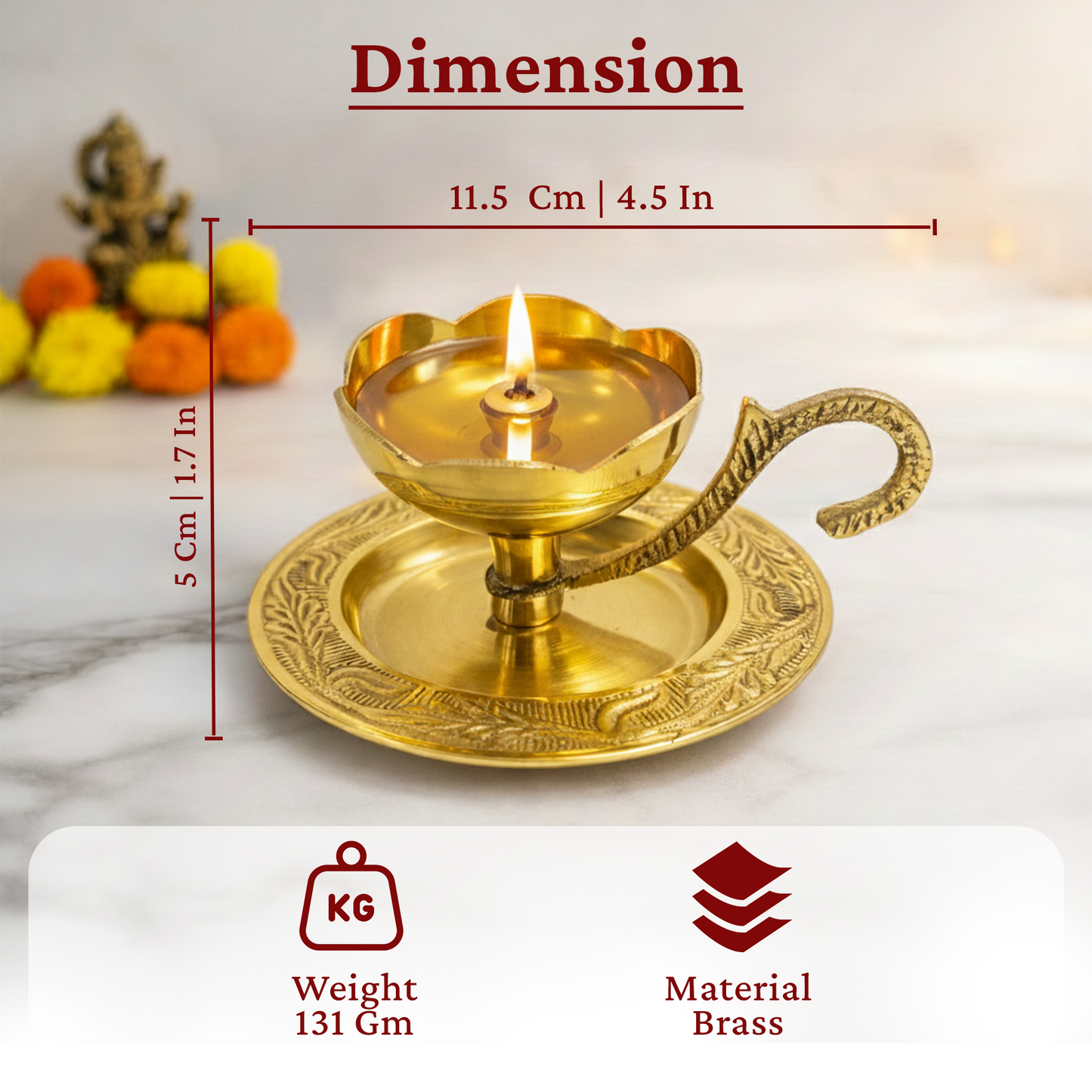Brass Diya Deepam with Plate & Handle-[Wt: 130g]
