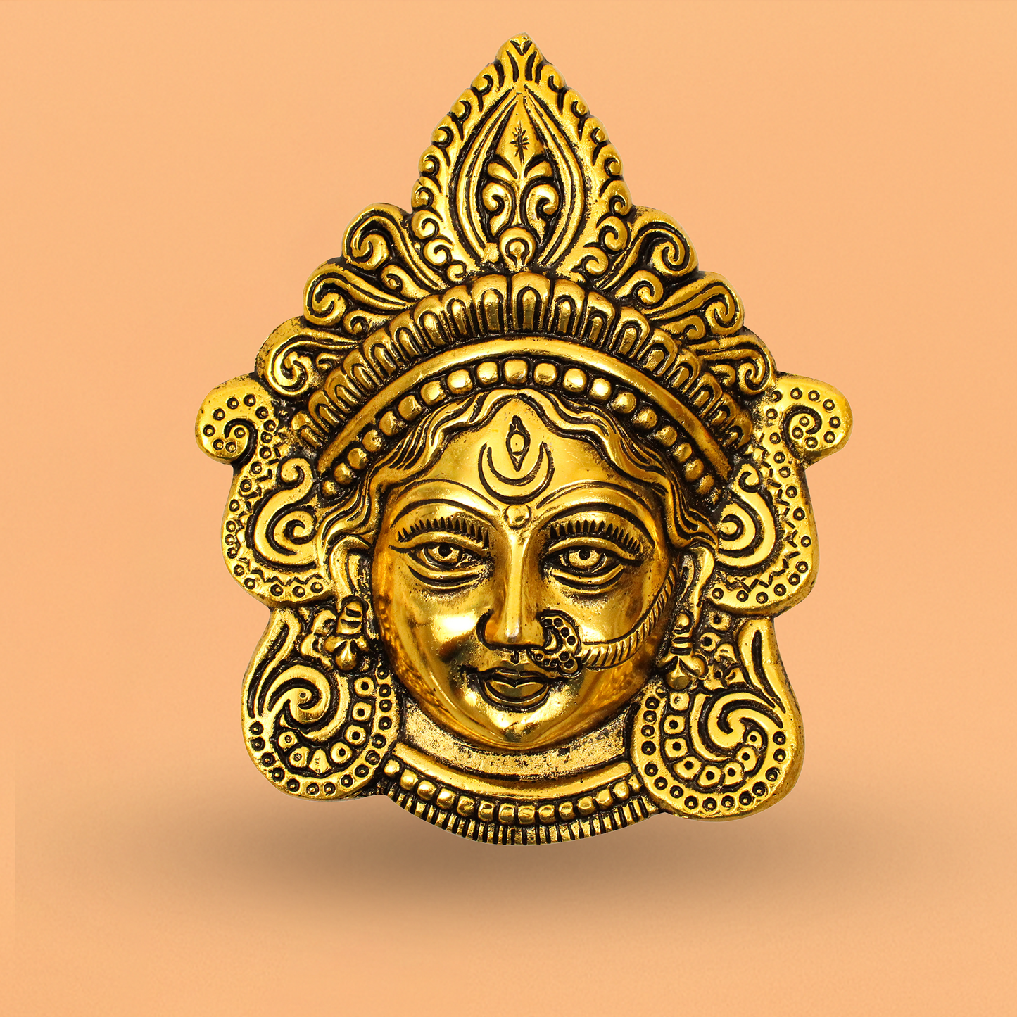 Oxidised Gold Finished Durga Face (Pital Maa Durga Mukh / Shakti Devi)