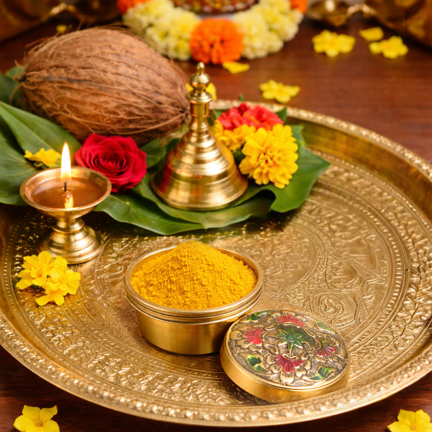 Brass kumkum Box-Flower box (1)