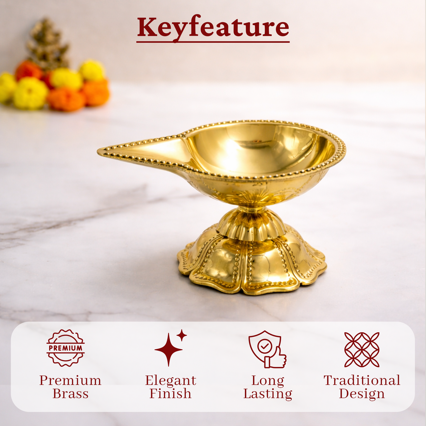 Brass Traditional Pooja Diya with Stan-Jwala Deep