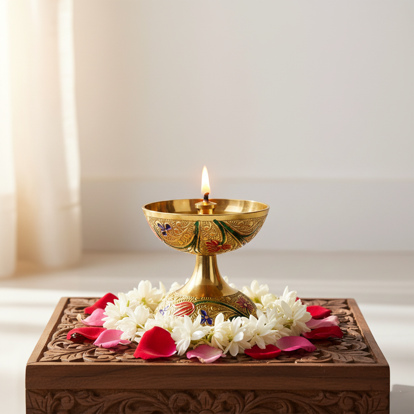Brass Enamel Designed Diya Deepak Deepam-Deepak Diya(90g)