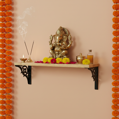 Wooden Pooja Shelf - Single Floral (Lakdi Puja Shelf )