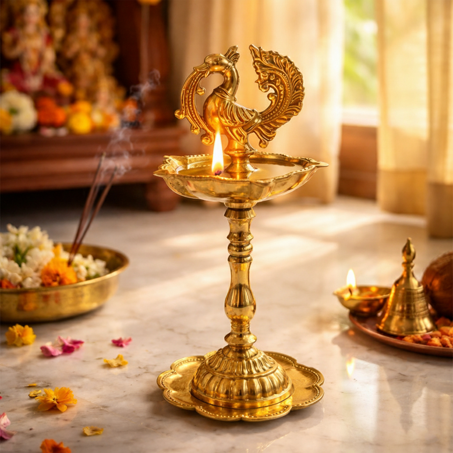 Traditional Peacock Diya Deepam Standing Kuthu Vilakku (pack of 1)