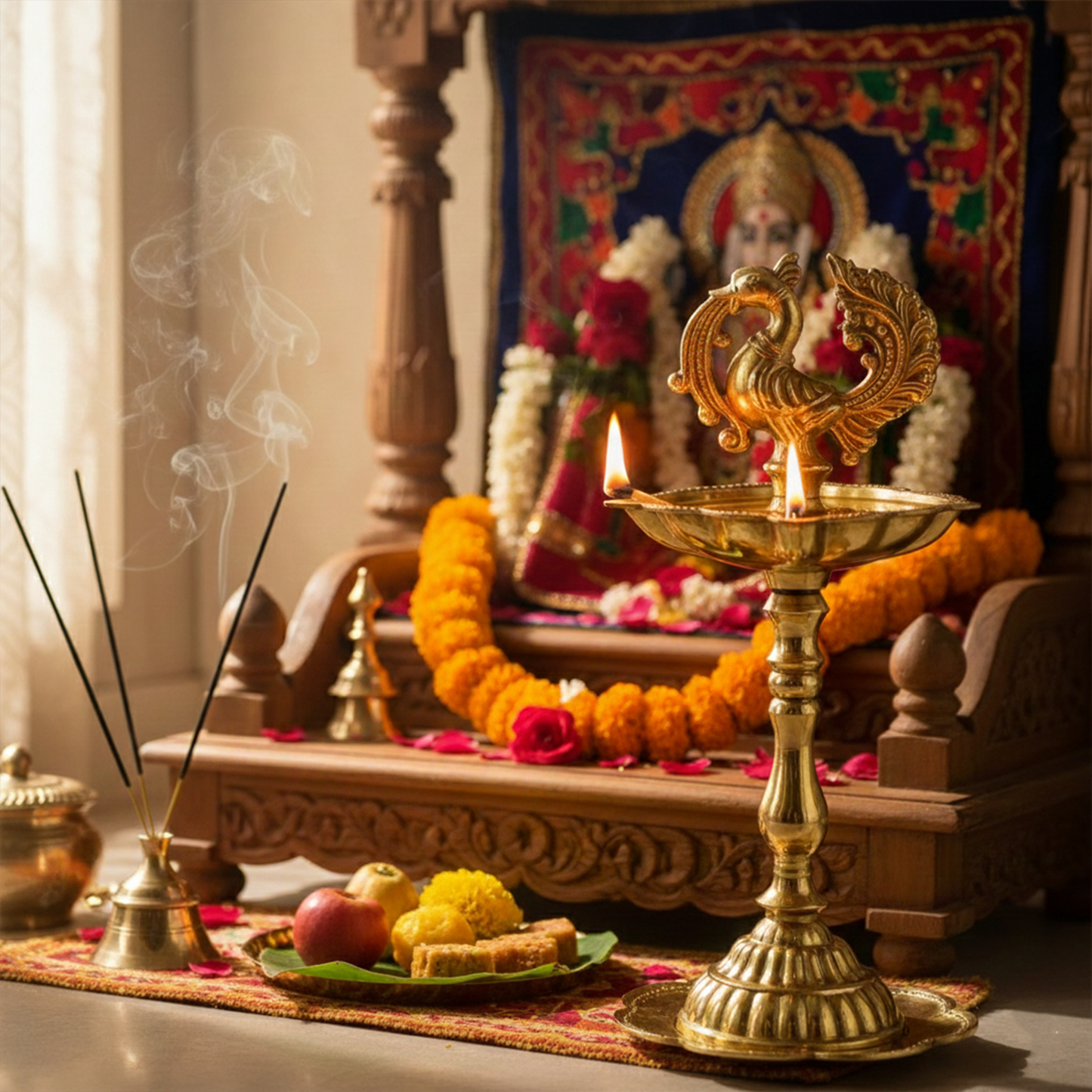 Traditional Peacock Diya Deepam Standing Kuthu Vilakku (pack of 1)