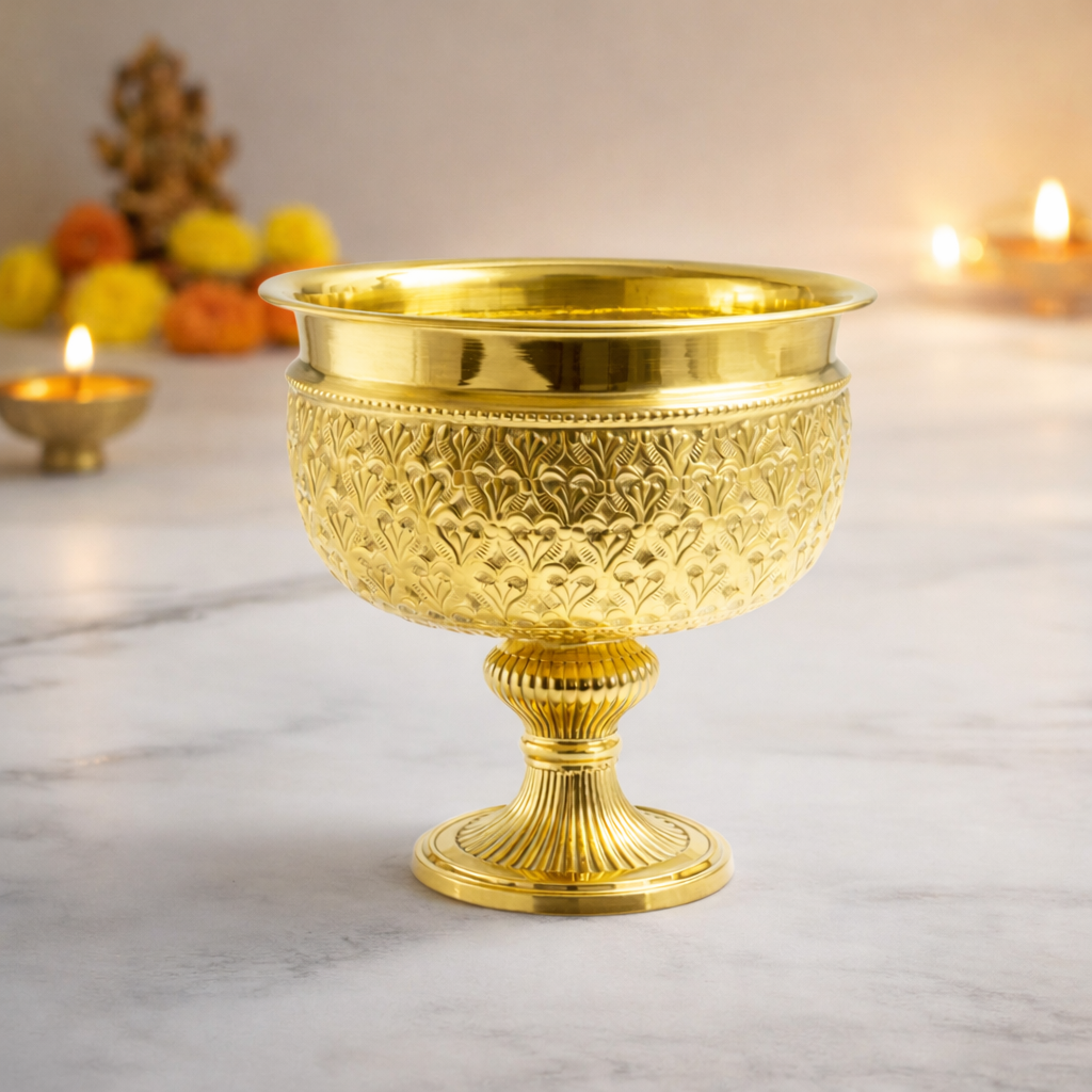Brass Urli Bowl with Stand Planter for Decoration-Bowl Dana Size 8