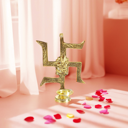 Brass Swastik Ganesh Diya (L.W. Swastik) (Pital Swastik Vinayak Deepak)