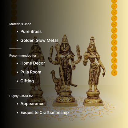 Murugan Vali Deviyani Statue 6 inch (Murugan Valli Devasena Murti)