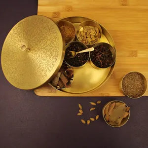 Brass Engraved Spice Box Set