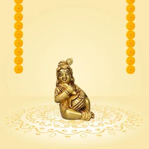 Brass Baby Krishna Statue Holding a Makhan Pot