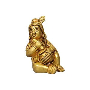 Brass Baby Krishna Statue Holding a Makhan Pot