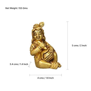 Brass Baby Krishna Statue Holding a Makhan Pot