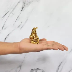 Brass Baby Krishna Statue Holding a Makhan Pot