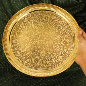 Floral Brass Halwa Plate-Size 10