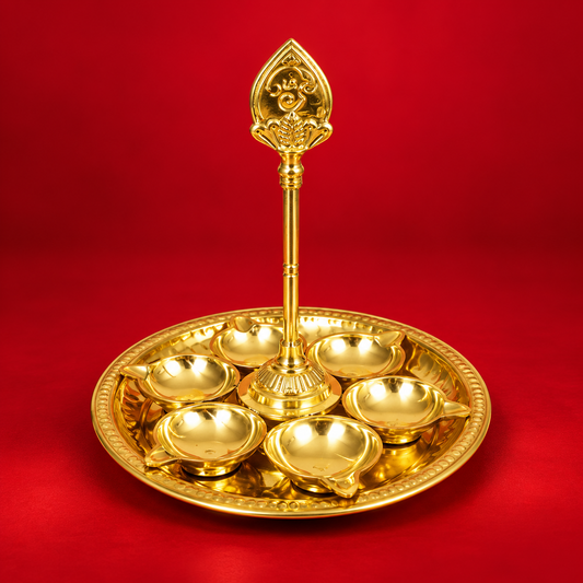 Brass Arumugam Diya with Vel with Ring thali - Murugar combo
