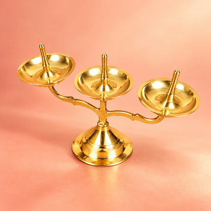 Brass Kavara Vilakku Triple Branch Oil Lamp