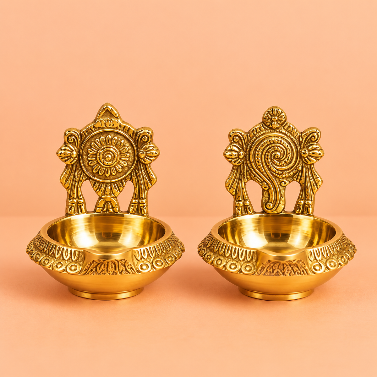 Brass Shanku Chakra Kuber Diya Set