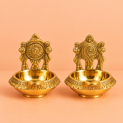 Brass Shanku Chakra Kuber Diya Set