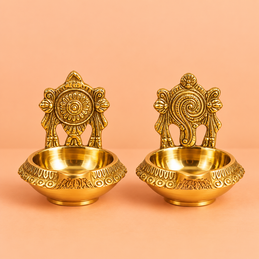 Brass Shanku Chakra Kuber Diya Set