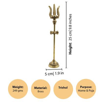 Brass Shiva Trishul with Damru