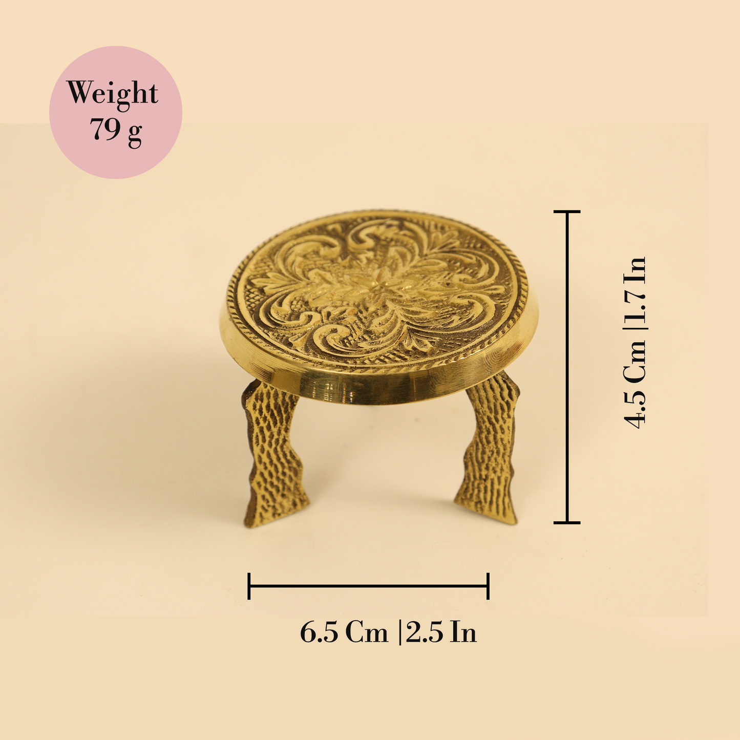 Brass mini chowki/ mukali with floral design