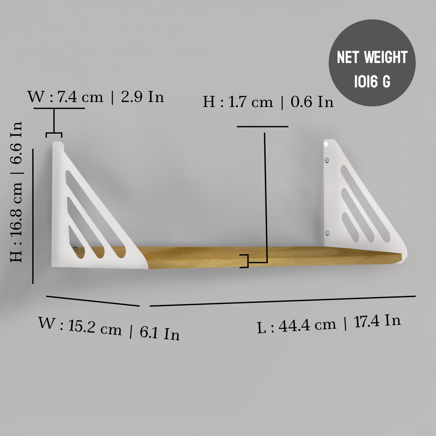 Wooden Pooja Shelf-Lines Brackets White (Lakdi Puja Shelf Safed)