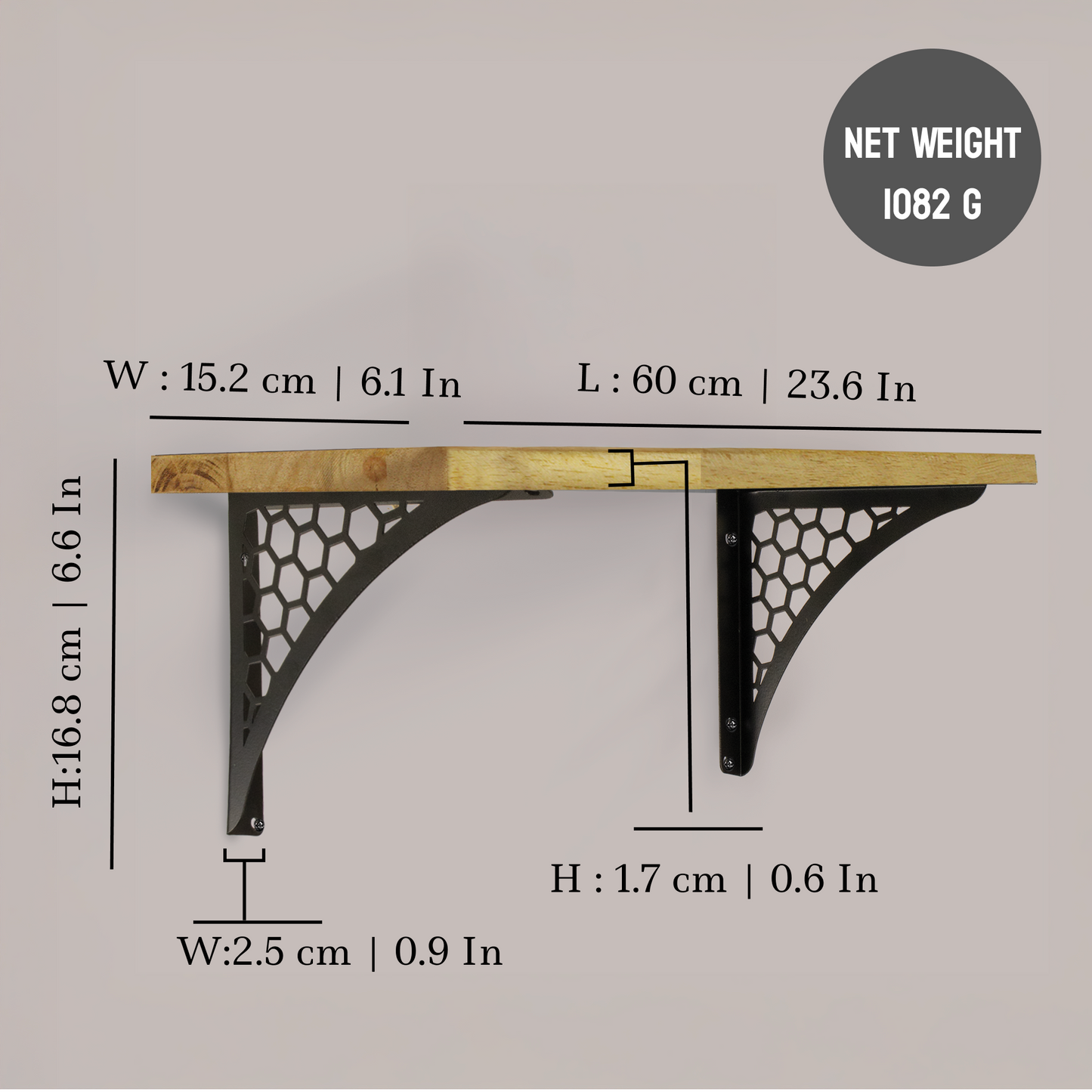 Wooden Pooja Shelf- Hexagon Black (Lakdi Puja Shelf Kala)