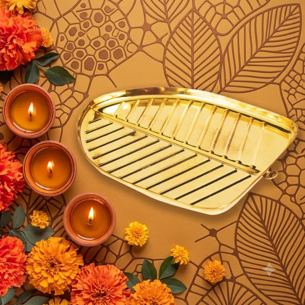 Brass banana leaf puja thali