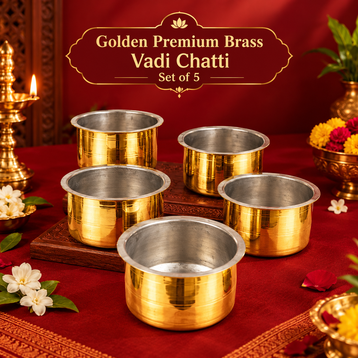 Golden Premium Brass Vadi Chatti - Set of 5