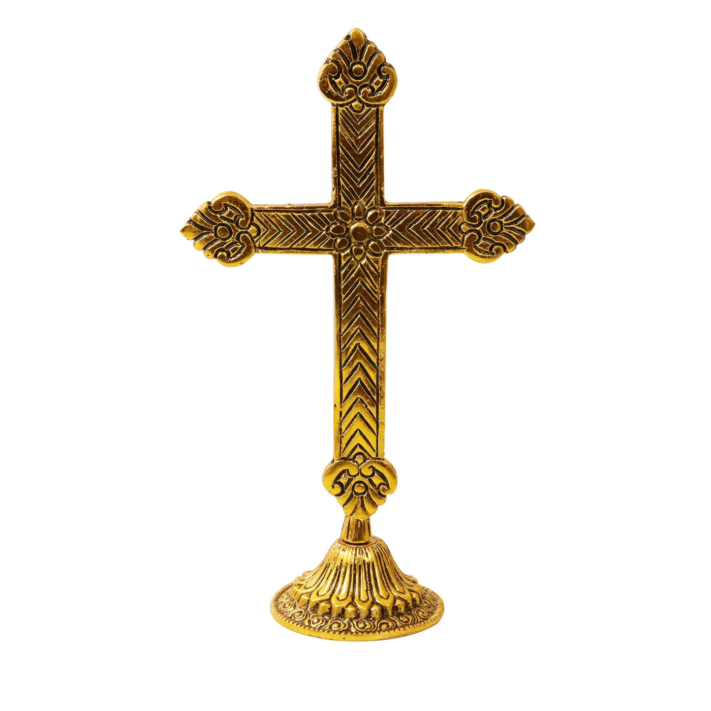 Oxidized Metal Golden Cross Stand (Christian Cross / Yesu Cross)