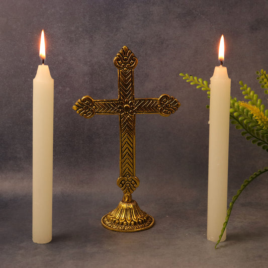 Oxidized Metal Golden Cross Stand (Christian Cross / Yesu Cross)
