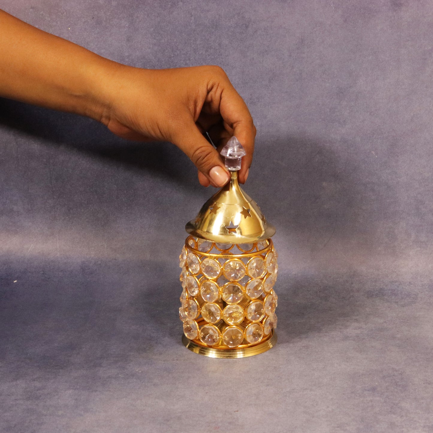 Brass Himalayan Crystal Deep (Piller No,2) (Pital Himalay Sphatik Deepak)